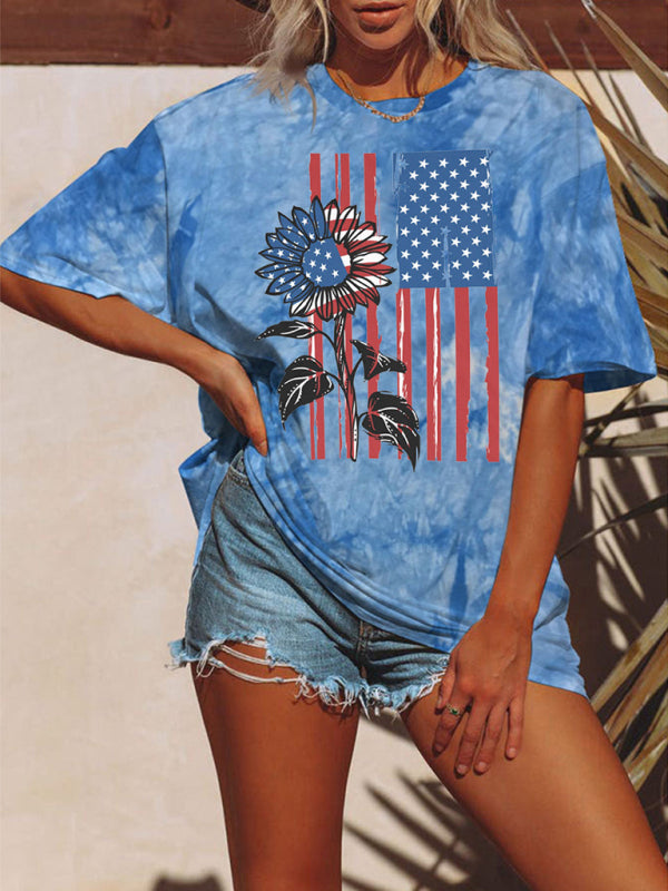 Blue Zone Planet | Flag Tie Dye Print Short Sleeve T-Shirt BLUE ZONE PLANET