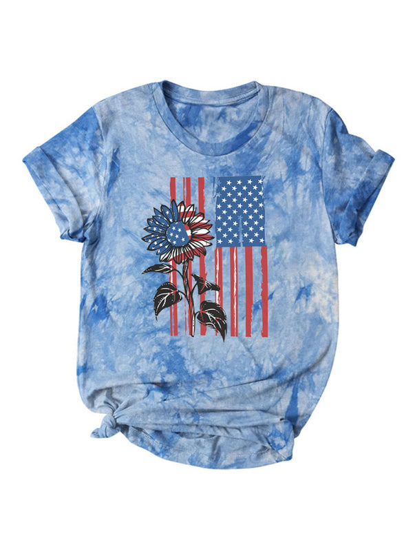 Blue Zone Planet | Flag Tie Dye Print Short Sleeve T-Shirt BLUE ZONE PLANET