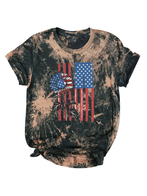 Blue Zone Planet | Flag Tie Dye Print Short Sleeve T-Shirt BLUE ZONE PLANET