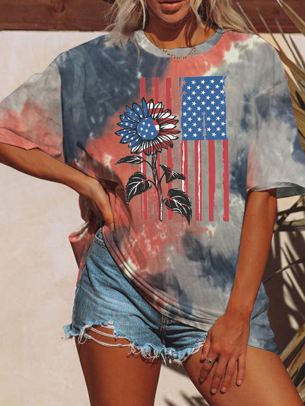 Blue Zone Planet | Flag Tie Dye Print Short Sleeve T-Shirt BLUE ZONE PLANET