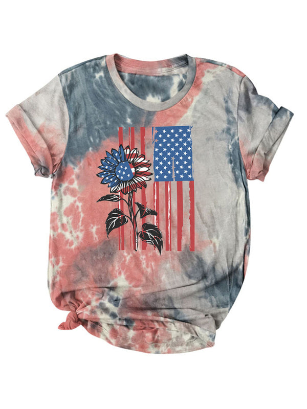 Blue Zone Planet | Flag Tie Dye Print Short Sleeve T-Shirt BLUE ZONE PLANET