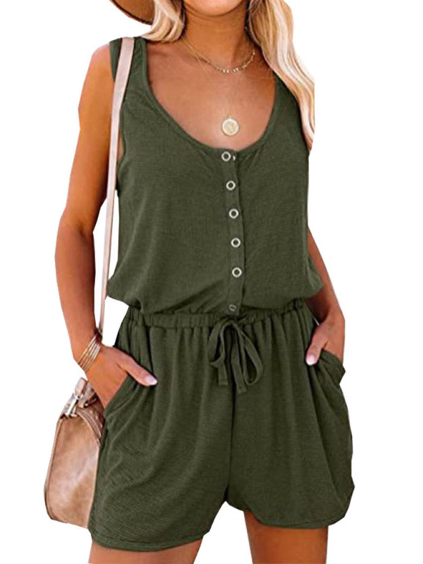 Blue Zone Planet | sleeveless jumpsuit waist tie loose wide leg shorts BLUE ZONE PLANET