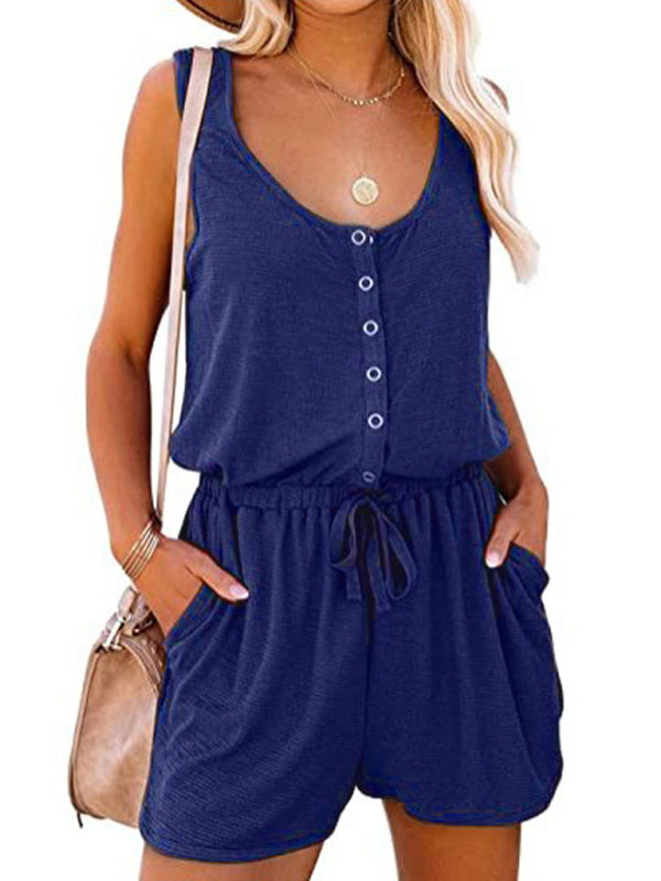 Blue Zone Planet | sleeveless jumpsuit waist tie loose wide leg shorts BLUE ZONE PLANET