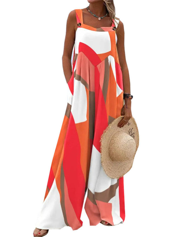 Blue Zone Planet | Printed sleeveless spaghetti strap jumpsuit wide leg pants clothing BLUE ZONE PLANET