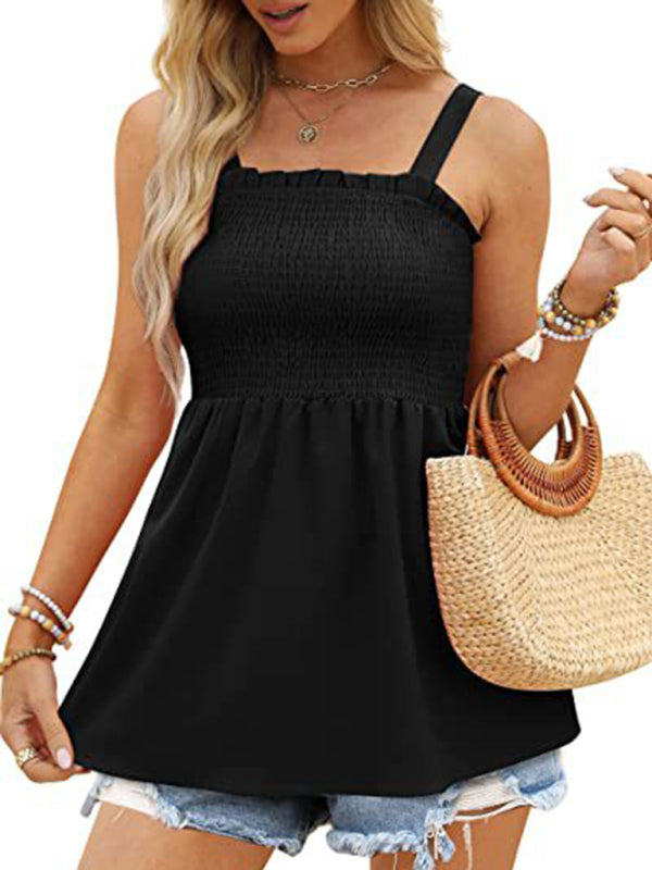 Blue Zone Planet |  Solid Color Camisole Ruffle Pleated Tank Top BLUE ZONE PLANET