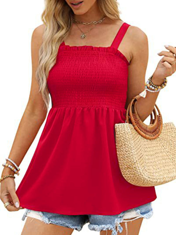 Blue Zone Planet |  Solid Color Camisole Ruffle Pleated Tank Top BLUE ZONE PLANET
