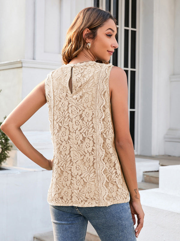 Blue Zone Planet | Lace Vest Solid Color Hollow Lace Knitted Lace Top BLUE ZONE PLANET