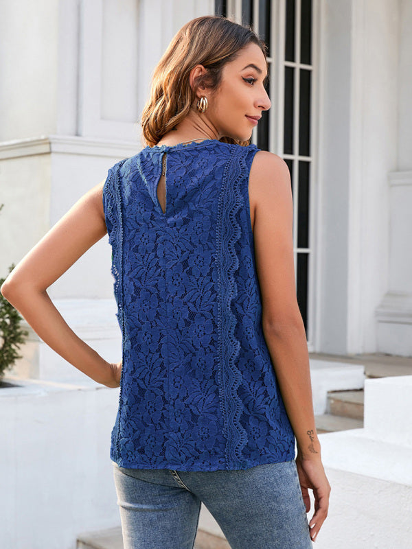 Blue Zone Planet | Lace Vest Solid Color Hollow Lace Knitted Lace Top BLUE ZONE PLANET