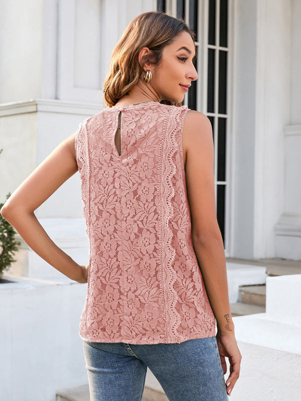 Blue Zone Planet | Lace Vest Solid Color Hollow Lace Knitted Lace Top BLUE ZONE PLANET