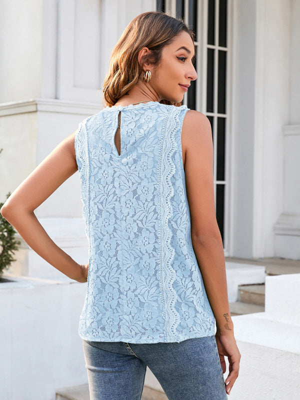 Blue Zone Planet | Lace Vest Solid Color Hollow Lace Knitted Lace Top BLUE ZONE PLANET