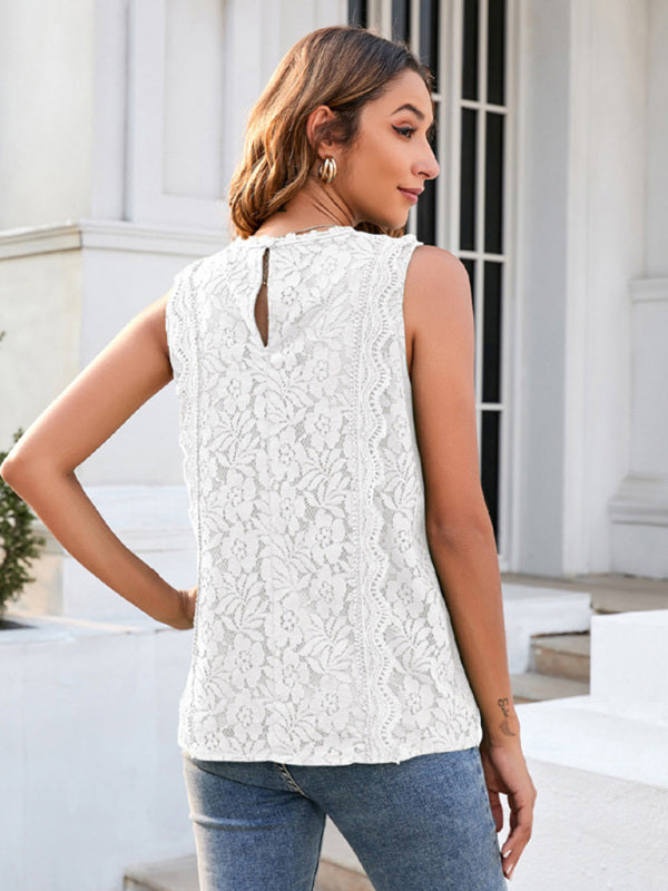 Blue Zone Planet | Lace Vest Solid Color Hollow Lace Knitted Lace Top BLUE ZONE PLANET