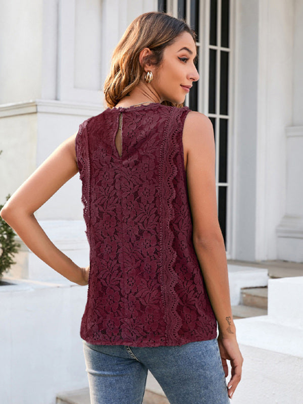 Blue Zone Planet | Lace Vest Solid Color Hollow Lace Knitted Lace Top BLUE ZONE PLANET