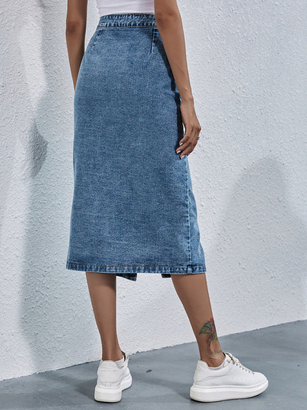 Blue Zone Planet | High Waist Single Breasted Denim Skirt BLUE ZONE PLANET