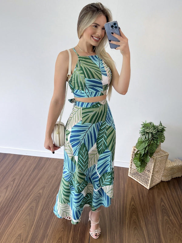 Blue Zone Planet | Printed Short Tether Tank Top High Waist Skirt Two-Piece Set BLUE ZONE PLANET