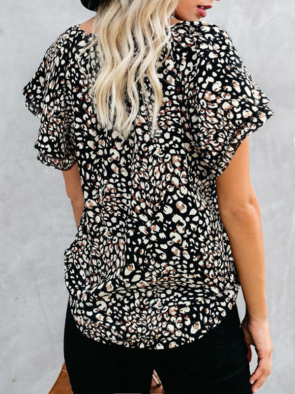 Blue Zone Planet | printed v-neck half cardigan loose short-sleeved shirt BLUE ZONE PLANET