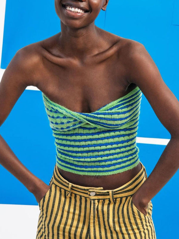 Blue Zone Planet | Vacation Striped Sweater Knit Bandeau Tank Top BLUE ZONE PLANET