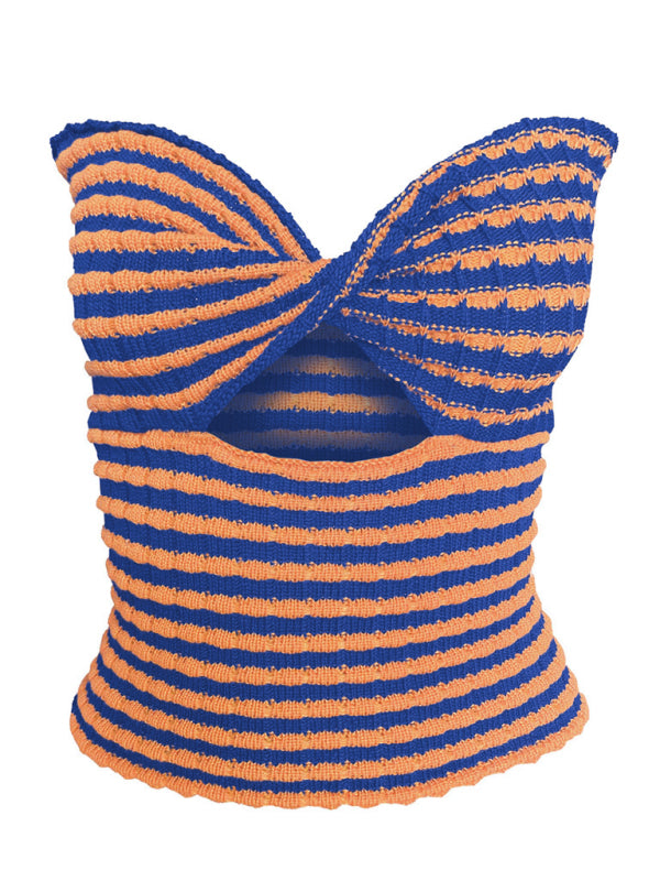 Blue Zone Planet | Vacation Striped Sweater Knit Bandeau Tank Top BLUE ZONE PLANET