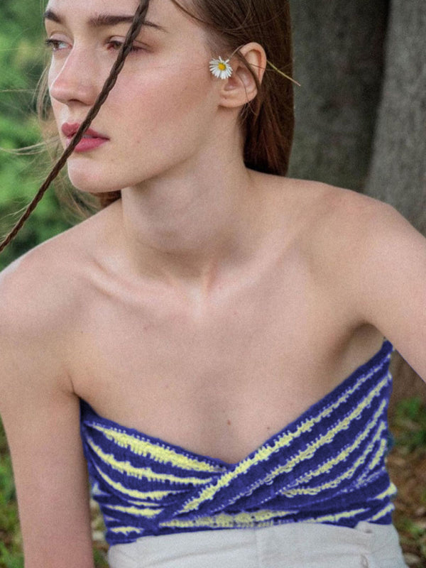 Blue Zone Planet | Vacation Striped Sweater Knit Bandeau Tank Top BLUE ZONE PLANET