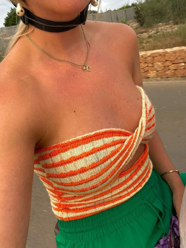 Blue Zone Planet | Vacation Striped Sweater Knit Bandeau Tank Top BLUE ZONE PLANET