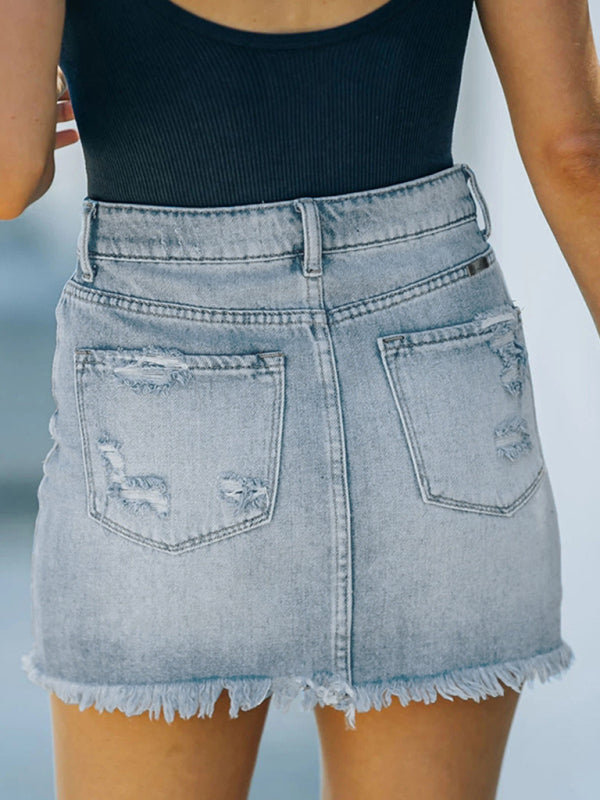 Blue Zone Planet | Ripped Denim Skirt BLUE ZONE PLANET