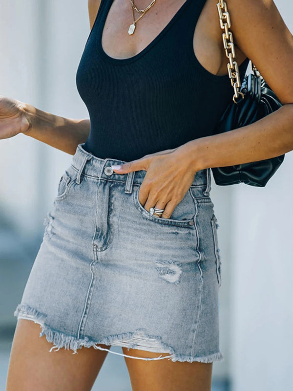 Blue Zone Planet | Ripped Denim Skirt BLUE ZONE PLANET