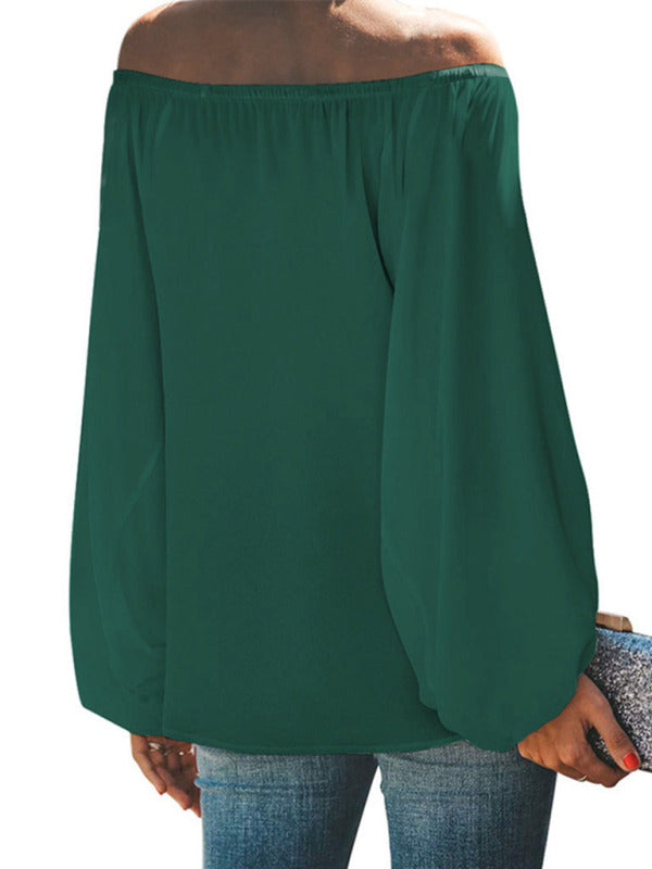 off-shoulder solid color simple lantern sleeve loose long-sleeved top BLUE ZONE PLANET