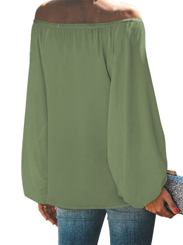 off-shoulder solid color simple lantern sleeve loose long-sleeved top BLUE ZONE PLANET