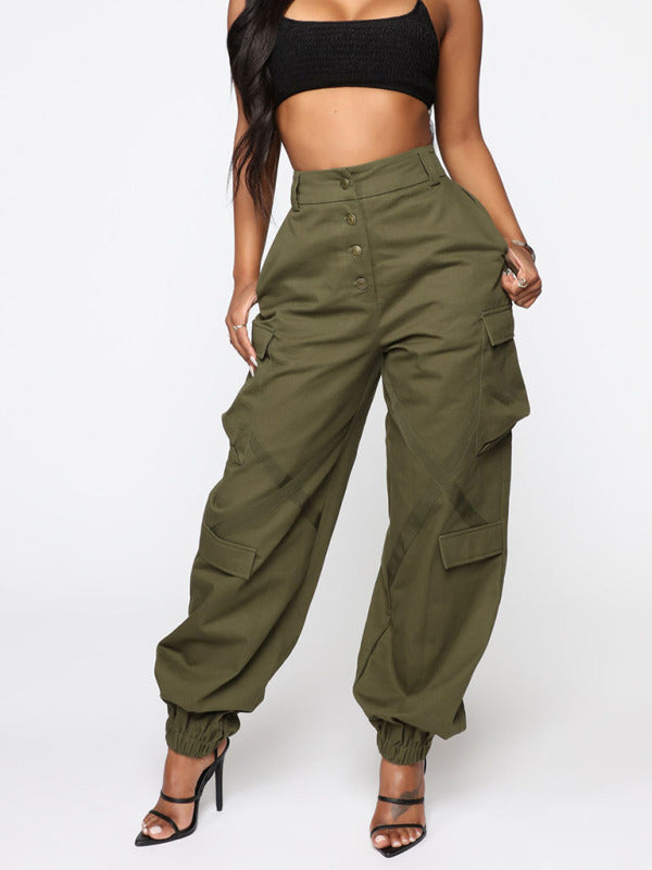 Blue Zone Planet | Multi Pocket Button Fly Straight Cargo Trousers BLUE ZONE PLANET
