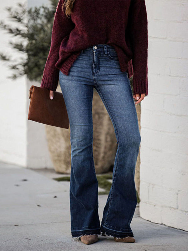 Iris's Stretch Fit Raw Edge Flared Jeans kakaclo