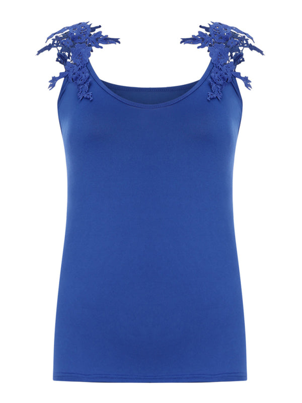 Blue Zone Planet | Summer U-neck solid color lace t-shirt top vest BLUE ZONE PLANET
