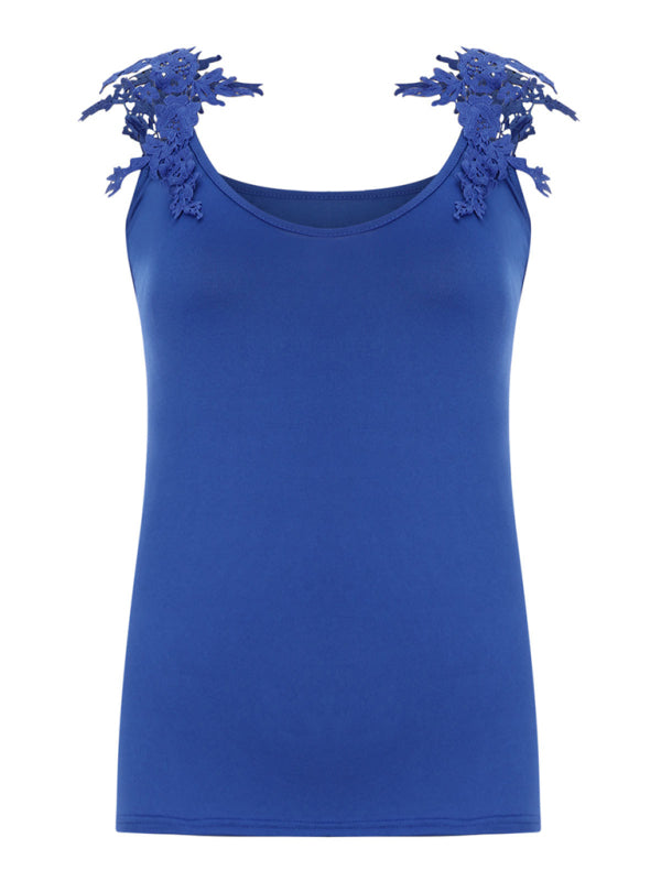 Blue Zone Planet |  Summer U-neck solid color lace t-shirt top vest BLUE ZONE PLANET