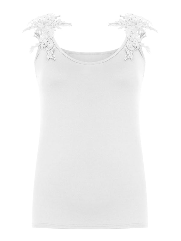 Blue Zone Planet | Summer U-neck solid color lace t-shirt top vest BLUE ZONE PLANET