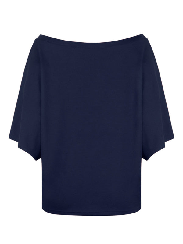 Blue Zone Planet | loose one-shoulder bat shirt print T-shirt BLUE ZONE PLANET