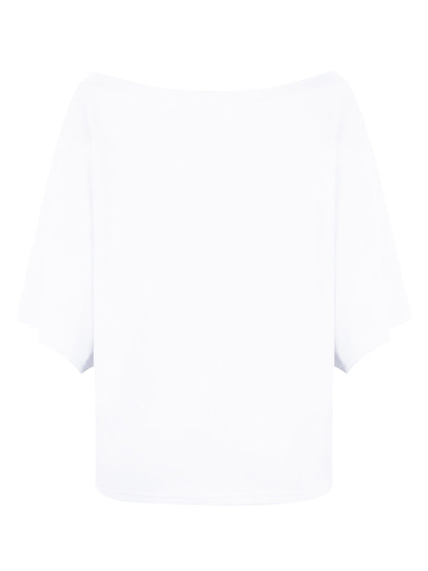 Blue Zone Planet | loose one-shoulder bat shirt print T-shirt BLUE ZONE PLANET