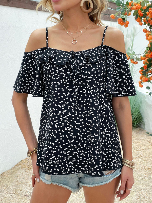 Women's love print off-shoulder short-sleeved top kakaclo