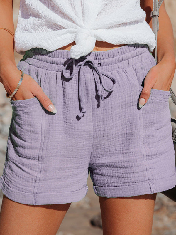 New style casual high waist tie loose wide leg shorts for women kakaclo