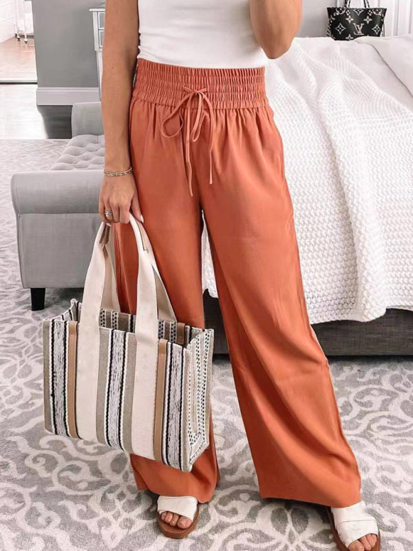 Blue Zone Planet | Loose Home Trousers Mid-Waist Solid Color Lace-Up Wide-Leg Pants BLUE ZONE PLANET