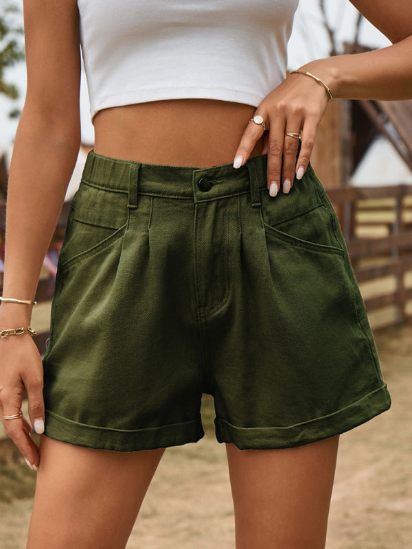 Blue Zone Planet | summer all-match elastic waist design denim shorts pants BLUE ZONE PLANET