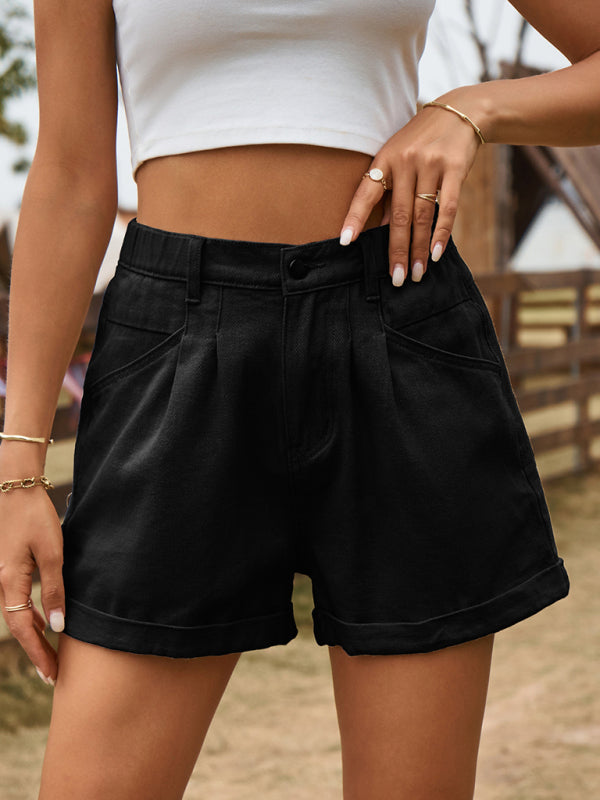 Blue Zone Planet | summer all-match elastic waist design denim shorts pants BLUE ZONE PLANET