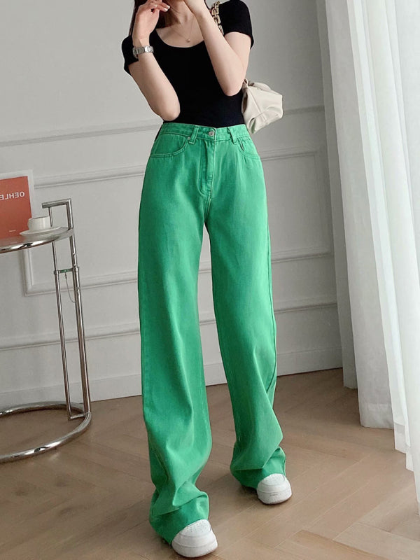Blue Zone Planet | New Street High Waist Straight Leg Wide Leg Pants Female Jeans BLUE ZONE PLANET