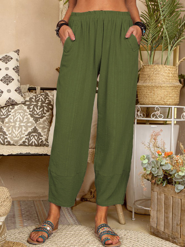Blue Zone Planet | Solid Color Loose Cotton Linen Pants Home Harem Pants BLUE ZONE PLANET