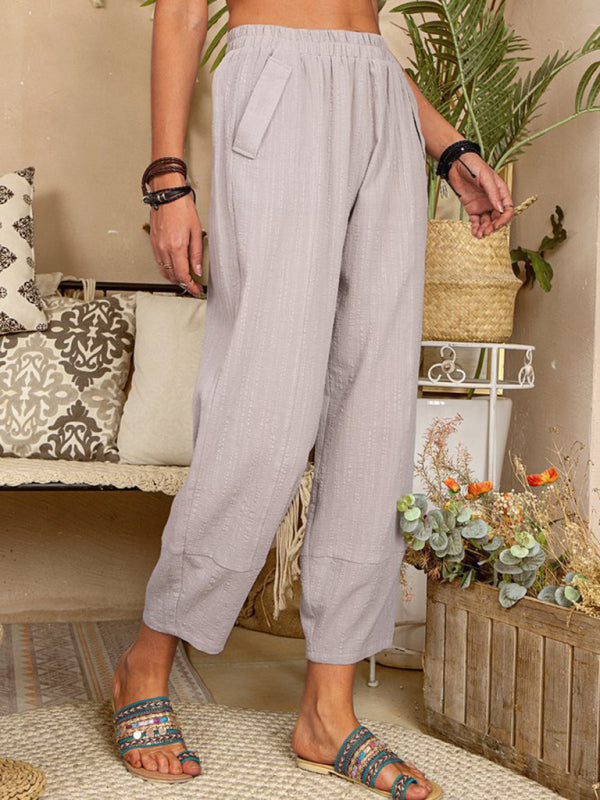 Blue Zone Planet | Solid Color Loose Cotton Linen Pants Home Harem Pants BLUE ZONE PLANET