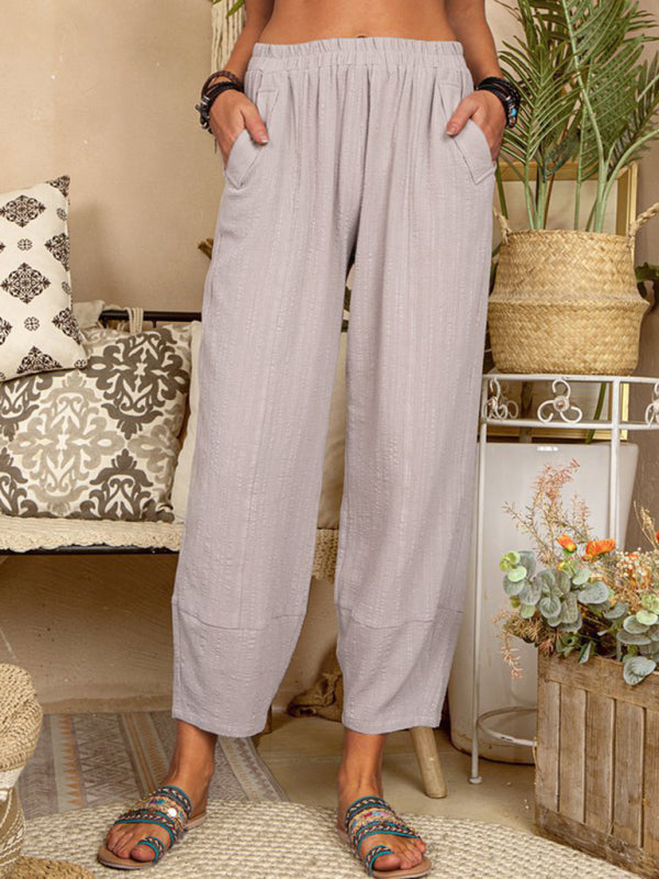 Blue Zone Planet | Solid Color Loose Cotton Linen Pants Home Harem Pants BLUE ZONE PLANET