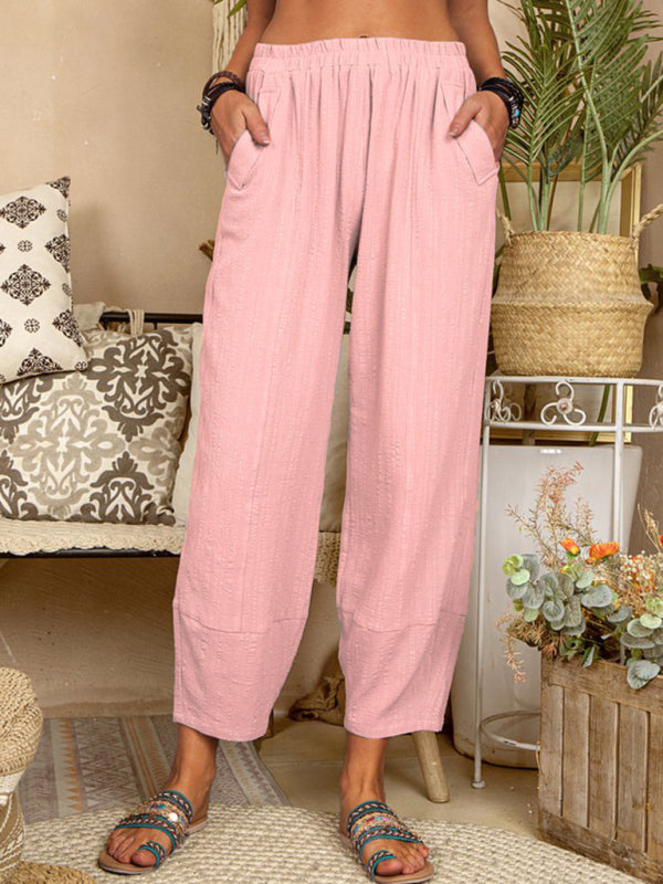 Blue Zone Planet | Solid Color Loose Cotton Linen Pants Home Harem Pants BLUE ZONE PLANET