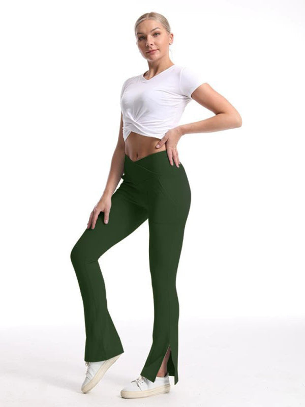 Blue Zone Planet | Slit Micro High Waist Elastic Hip Lifting Abdomen Dance Sports Trousers BLUE ZONE PLANET
