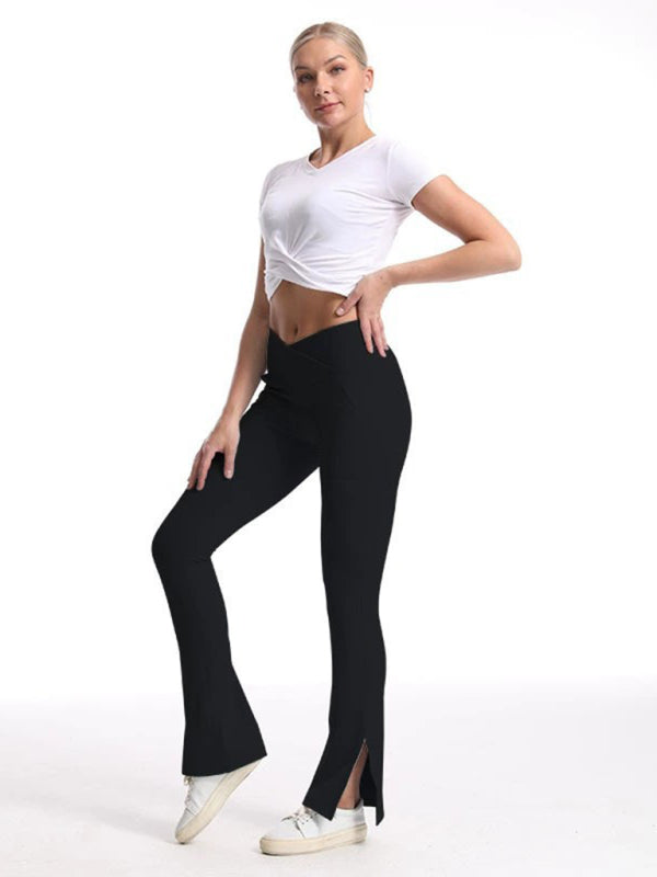 Blue Zone Planet | Slit Micro High Waist Elastic Hip Lifting Abdomen Dance Sports Trousers BLUE ZONE PLANET