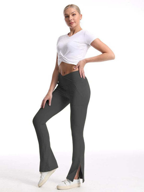 Blue Zone Planet | Slit Micro High Waist Elastic Hip Lifting Abdomen Dance Sports Trousers BLUE ZONE PLANET