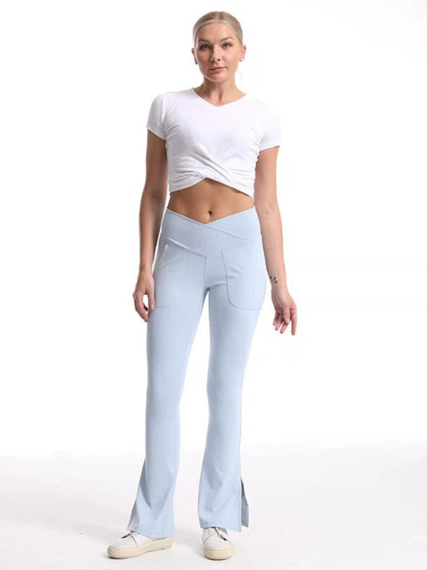 Blue Zone Planet | Slit Micro High Waist Elastic Hip Lifting Abdomen Dance Sports Trousers BLUE ZONE PLANET
