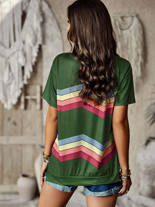 round neck T-shirt rainbow strip top BLUE ZONE PLANET