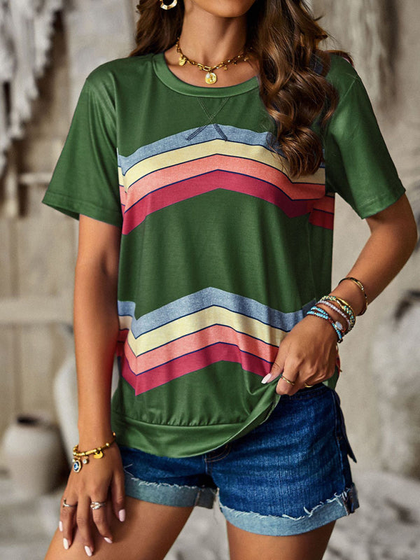 round neck T-shirt rainbow strip top BLUE ZONE PLANET